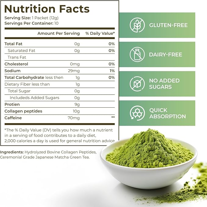 Maiji Japan Matcha Collagen Peptides Powder Supplement Ceremonial Grade Matcha Green Tea Powder (15 Servings Bag)