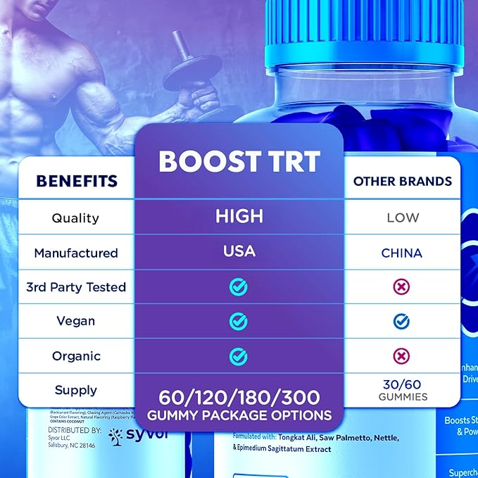 (3 Pack) Boost TRT Gummies for Men Official Boost TRT Male Performance Gummys with Natural Ingredients Advanced BoostTRT Men's Gummy Supplement with Maximum Strength Premium Vitamins (180 Gummies)