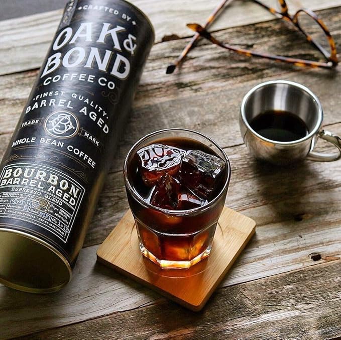 Espresso Bourbon Barrel Aged Coffee Colombia &amp Brazil Blend Whole Bean Arabica Dark Roast w/ Chocolate Black Cherry Toffee Rich Kentucky Bourbon &amp Oak Flavors by Oak &amp Bond Coffee Co