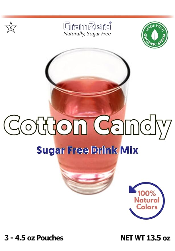 GramZero Cotton Candy Zero Calorie Sugar Free Drink Mix Great For Nutrition Club Loaded Tea Stevia Sweetened