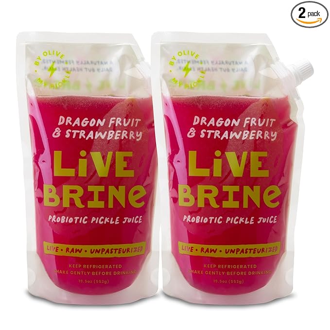 Olive My Pickle Probiotic Pickle Juice - 39 Ounces | 2 Pack of LiveBrine Dragon Fruit &amp Strawberry Pickle Juice with Natural Probiotics and Digestive Enzymes for Gut Health - 26 Pickle Shots