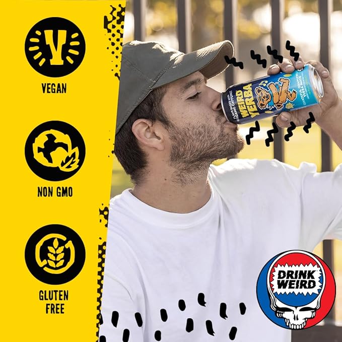 Drink Weird Organic Grateful Grapefruit Yerba Mate – 16oz Cans 160mg Organic Caffeine Pack of 12 – Grateful Dead Collab Healthy Energy Drink Alternative