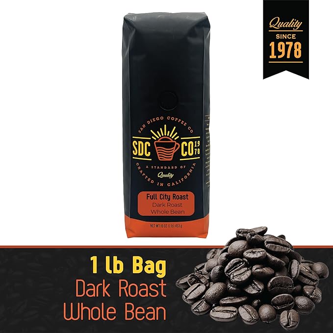 San Diego Coffee Full City Roast Dark Roast Whole Bean Coffee 16-Ounce Bag Café en grano tostado