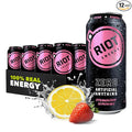 RIOT Clean Energy Drink – Strawberry Lemonade | No Sucralose No Sugar Added No Artificial Flavors | 160mg Natural Caffeine + 100mg L-Theanine | Clean Focus Stamina &amp Energy | 16 Fl Oz (Pack of