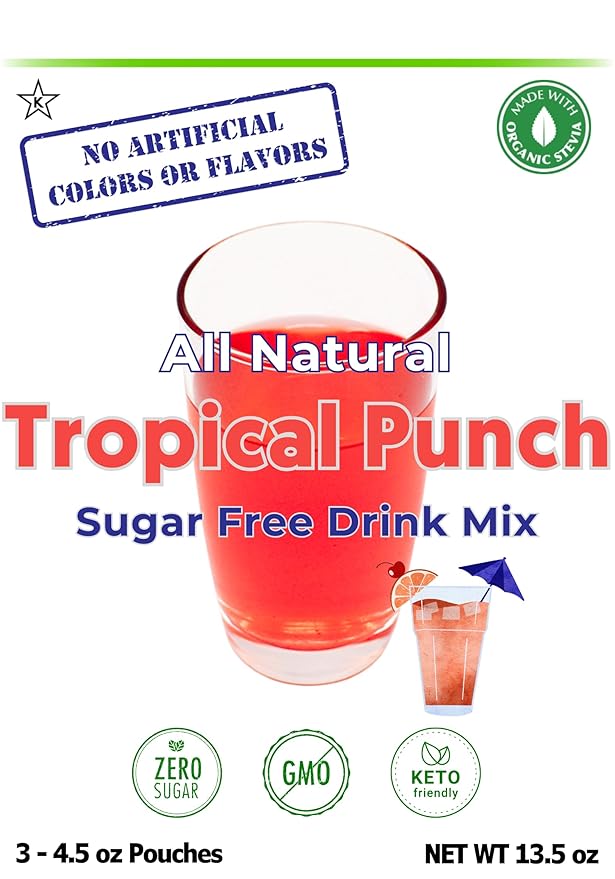 GramZero All Natural Tropical Punch Zero Calorie Sugar Free Drink Mix Great For Nutrition Club Loaded Tea Stevia Sweetened