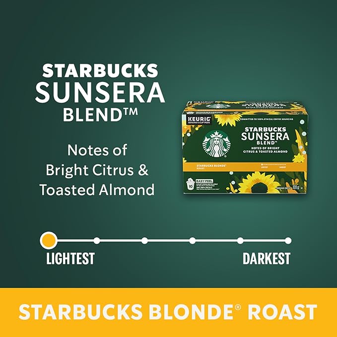 STARBUCKS SUNSERA BLEND Blonde Roast Keurig Coffee Pods K-Cups Smooth Blend Arabica Coffee Light Roast Citrus &amp Toasted Almond Notes 120 g