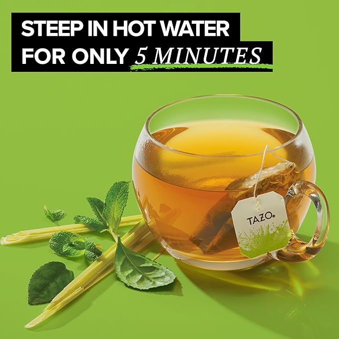 TAZO Organic Zen Green Tea Bags Caffeine Free Tea with Refreshing Lemongrass &amp Spearmint 96 Total Tea Bags (16ct - Pack of 12)