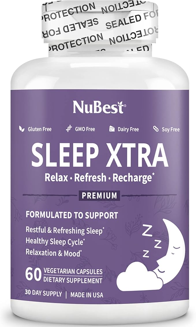 NuBest Sleep Xtra | Supports Healthy Sleep for Adults | Vitamin B6 Melatonin Ashwagandha Chamomile Valerian &amp More - Non Habit-Forming | 60 Vegan Capsules |1 Month Supply