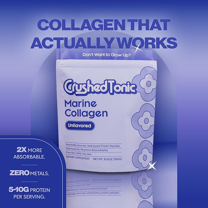 Crushed Tonic Marine Collagen Powder Korean Beauty Drink with Hydrolyzed Collagen Peptides for Skin Hair &amp Nails | Gluten-Free Halal &amp Kosher (Unflavored 30 Servings (150 g) Pouch)