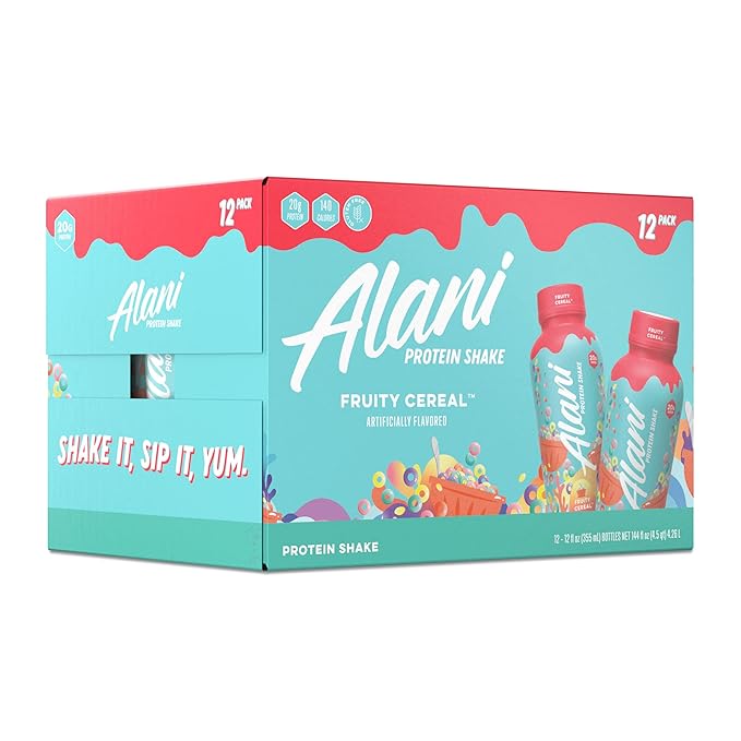 Alani Nu Protein Shake Ready to Drink Naturally Flavored Gluten Free Only 140 Calories with 20g Protein per 12 Fl Oz bottle (Fruity Cereal 12 Pack) 1