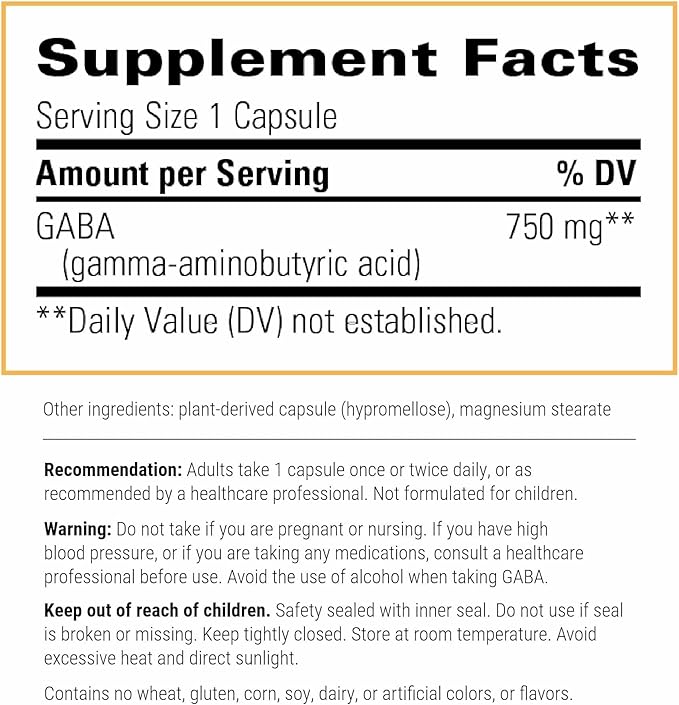 Integrative Therapeutics GABA - Brain Health Supplement that Supports Nerve Cell Function* - Support Neurochemical Balance &amp Neurotransmitter Production* - Dairy-Free - 60 Capsules (60 Servings)