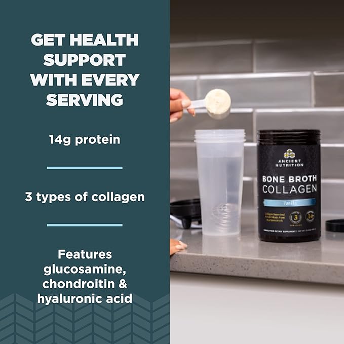 Ancient Nutrition Bone Broth Collagen Powder Chocolate 30 Servings + Bone Broth Collagen Powder Vanilla 30 Servings