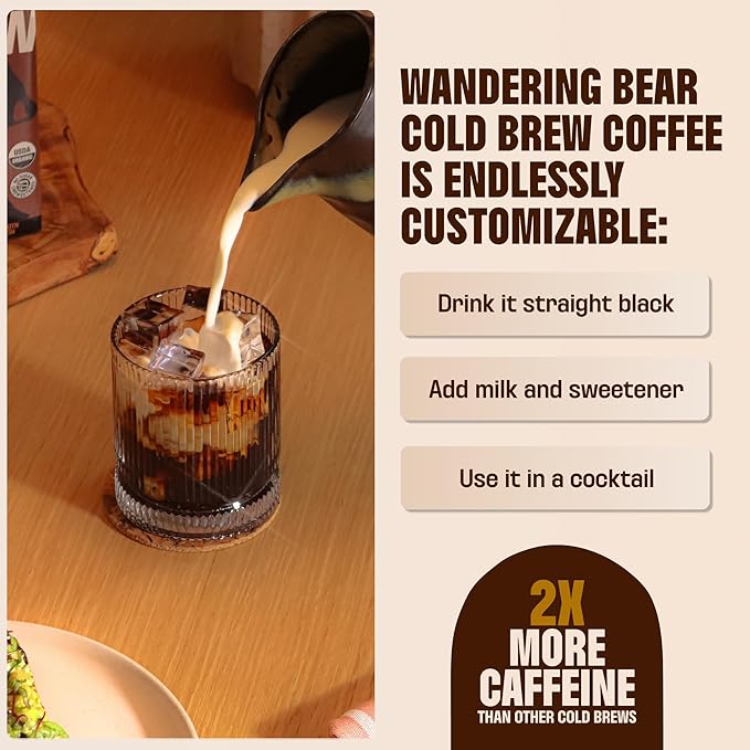 Wandering Bear Organic Mocha Cold Brew Coffee On Tap Iced Coffee Drink - Extra Strong Bold Smooth No Sugar Added Shelf-Stable Ready to DrinkGluten Free &amp Vegan -16 Servings of 6fl.oz -96fl.