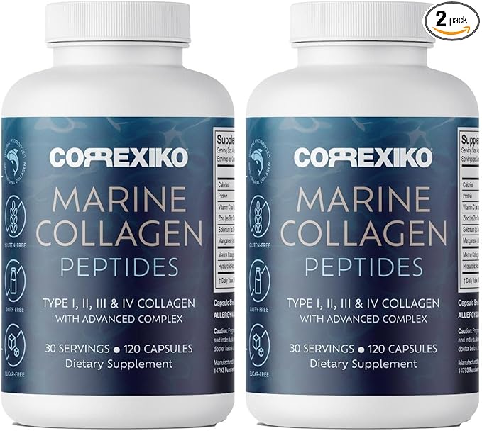 CORREXIKO Marine Collagen Supplement Pills - 1800mg Hydrolyzed Collagen Peptides per Serving with Added Hyaluronic Acid Vitamin C &amp Minerals - for Hair Skin &amp Nails - 240 Capsules 2 Month Su