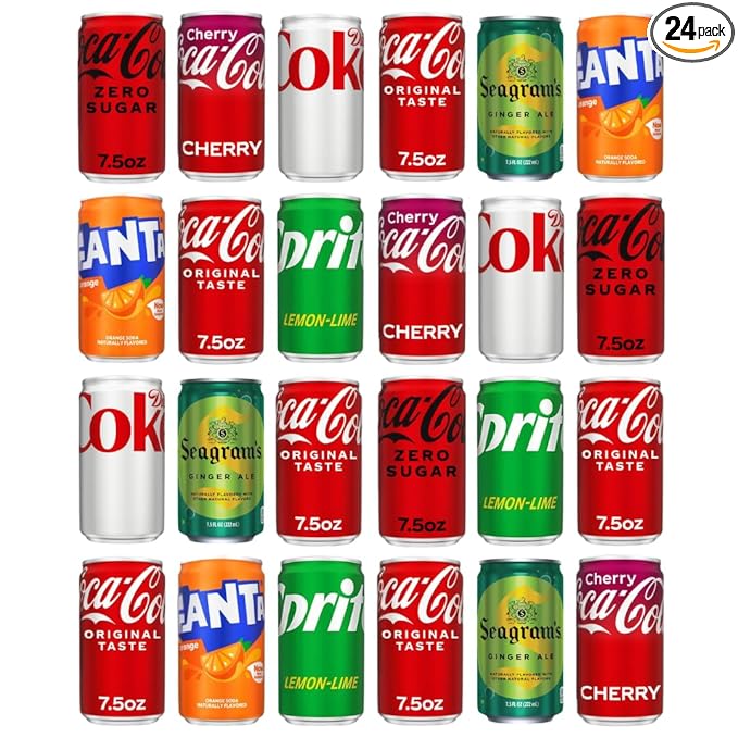 Coca-Cola Variety Pack – 24 Pack Assorted Mini Soda (7.5 Fl Oz Cans) – Coke Cherry Coke Diet Coke Coke Zero Fanta Orange Seagram’s Ginger Ale &amp Sprite