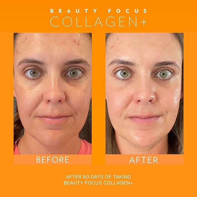 Nu Skin Beauty Focus Collagen+ | Marine Collagen Liquid Supplement with Lutein &amp Wheat Lipids | Supports Skin Hydration Elasticity &amp Smooth Appearance | 30 Pouches | Peach
