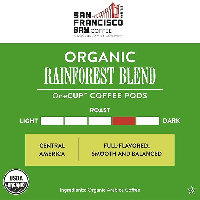 SF Bay Organic Rainforest Blend Coffee OneCup – 72 Count Compostable Coffee Pods – Medium Roast Arabica – Compatible with Most Keurig K-Cup Brewers