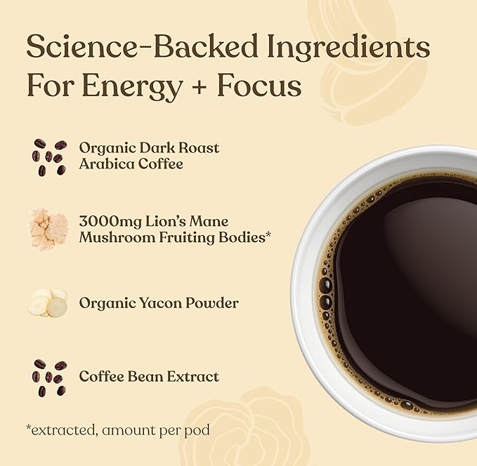 Four Sigmatic High Caffeine Mushroom Coffee K-Cups | Organic Dark Roast Coffee with Lion’s Mane &amp Chaga | Focus &amp Immune Support | Vegan &amp Keto | Sustainable Pods | 24 Count