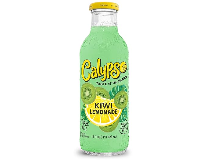 Calypso Lemonade Kiwi Lemonade Made with Real Fruit 16 Fl Oz Glass Bottles (Pack of 12)