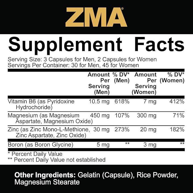 5% Nutrition Core ZMA (with Boron) | Promotes Recovery by Restoring Levels of Zinc Magnesium &amp Vitamin B-6 (90 Capsules)