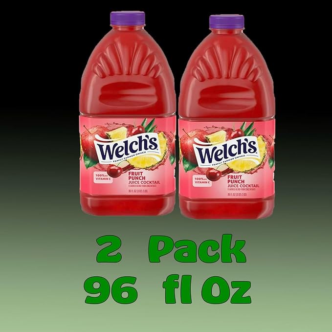 Welch's Fruit Punch Juice Drink 96 fl oz Plastic Bottle 2 Pack + 15 Sugarcane Disposable Straws by KOOL8SHOP Infinite Deals