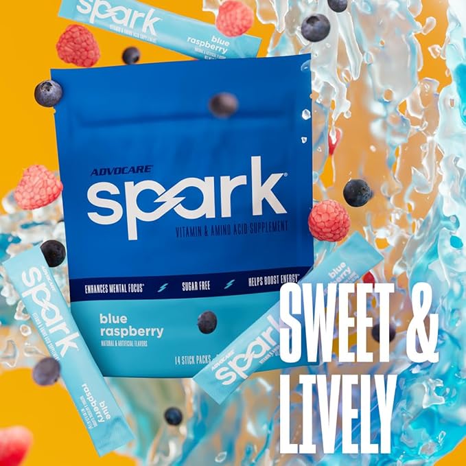 AdvoCare Spark - Energy Drink Mix - Vitamin &amp Amino Acid Supplement - Supports Energy &amp Focus* - Portable Immune Support* - Sugar-Free - Blue Raspberry 14 Stick Packs (3.5 oz)