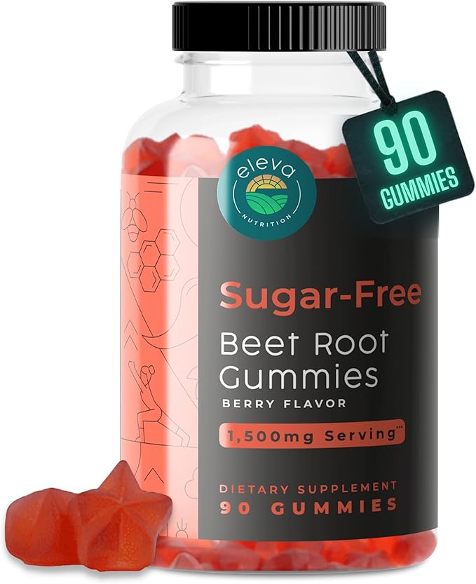 Sugar-Free Beet Root Gummies- Vitamin C &amp B9- Memory &amp Focus Chews- Nitric Oxide -Energy Beet Supplement- 90 Organic Beetroot Chews for Men &amp Women