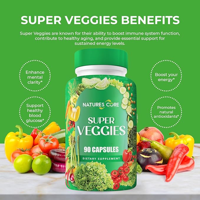 Nature's Core Fruit and Veggie Supplement - 360 Capsules -100% Whole Super Fruit and Super Vegetable Supplements &amp Vitamin Made in USA Soy Free Vegan- 90 Count (Pack of 4)