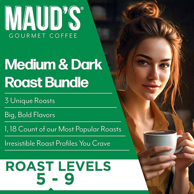 Maud's Dark Roast Medium Roast &amp French Roast Coffee Pods Bundle 54 ct Single Serve Pods – 100% Arabica Coffee Compatible with Keurig K Cups Maker