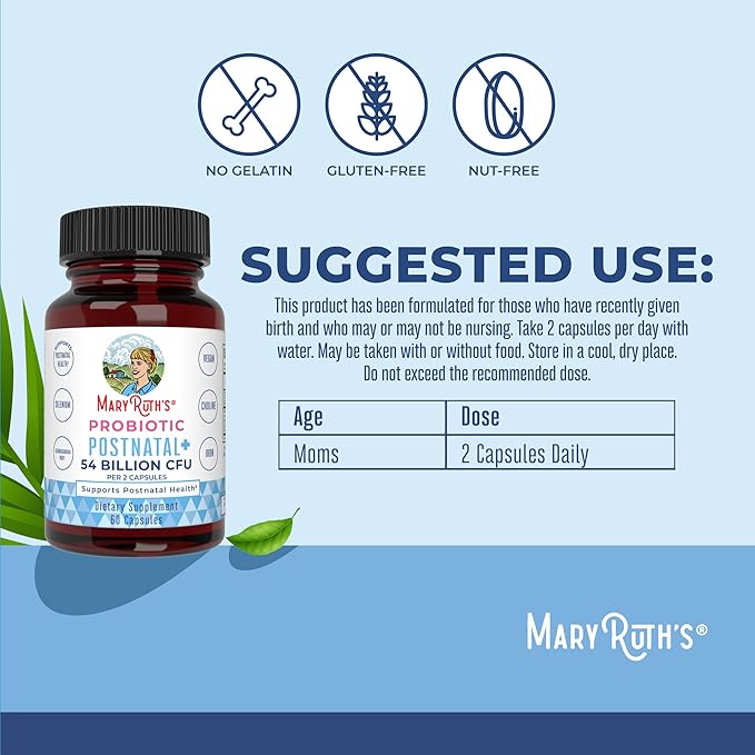 MaryRuth Organics Postnatal Probiotics for Breastfeeding Women | Nursing Probiotic Capsules with Vitamins | Minerals &amp Antioxidants | 54 Billion CFU | Non-GMO | Vegan | 30 Servings