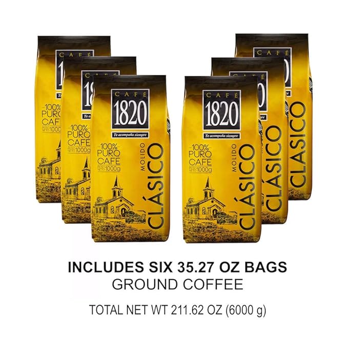 Cafe 1820 Costa Rican Ground Coffee 2.2 lb./1 Kilo - 6 Pack
