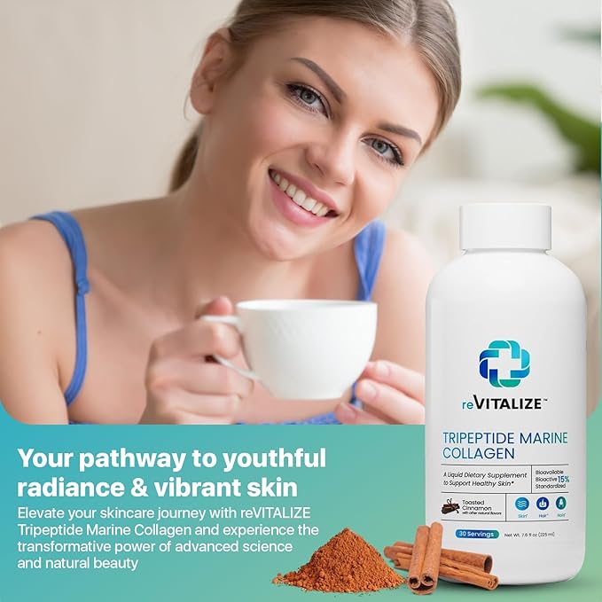 Liquid Collagen for Women and Men - 1000mg Hydrolyzed Peptides with 15% Tripeptides | Fast-Absorbing Anti-Aging Formula for Skin Renewal Hair Growth and Joint Support | 30-Day Supply Cinnamon Flavor