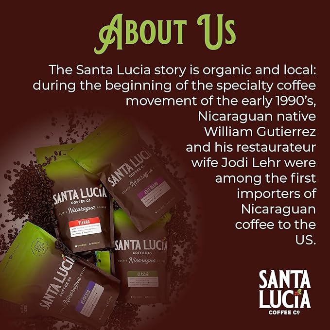 Santa Lucia Coffee Café Crema Espresso Roast Coffee - Specialty Volcanic Nicaraguan Espresso Roast - Farm-Direct Low-Acid - Dense Golden Crema - 91-Point Small-Batch - Ground - 16oz (Pack of 2)