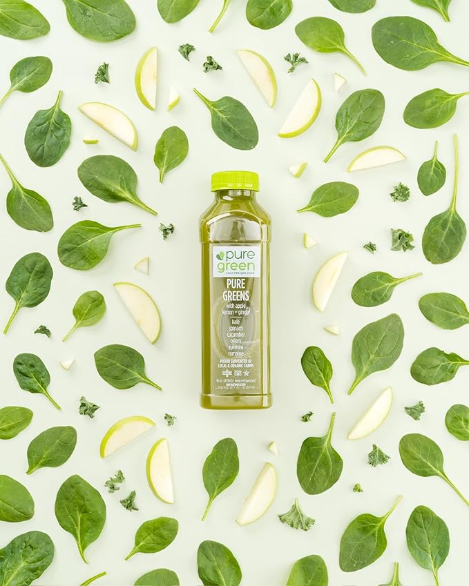 Pure Green Cold Pressed Juice - Pure Greens Apple - Fresh Functional Blend with Apple Greens Cucumber Celery - Natural Gluten Free Non-GMO No Artificial Colors or Flavors - Made from Real Fruits