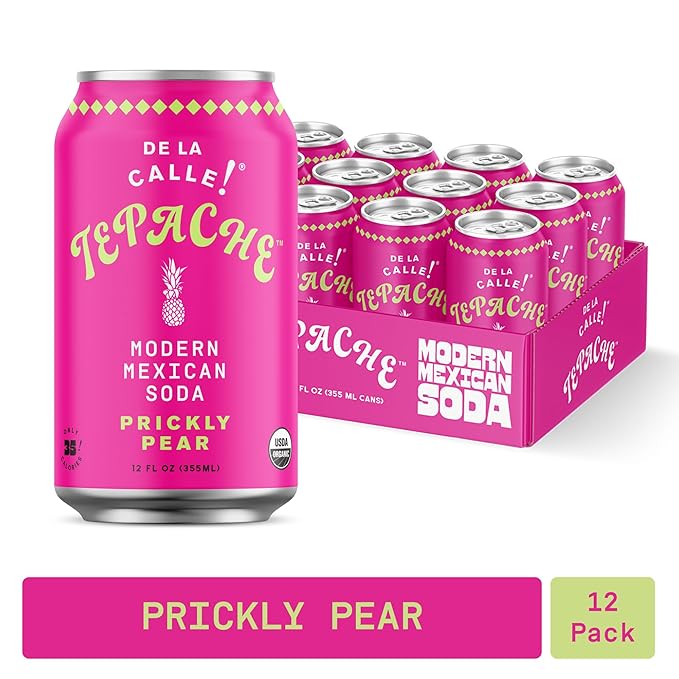 De La Calle Tepache - Cactus Prickly Pear - Modern Mexican Soda - Craft Fermented Pineapple Sparkling Beverage - Certified Organic Antioxidant Rich Non-Alcoholic Healthy Soda Low Sugar Low Calori