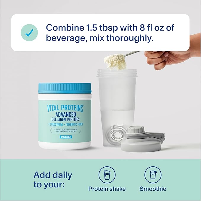 Vital Proteins® Advanced Collagen + Colostrum + Prebiotic Fiber 2.5g VERISOL® Collagen Peptides Supports Gut Immune Health** Hair Skin &amp Nail Support**