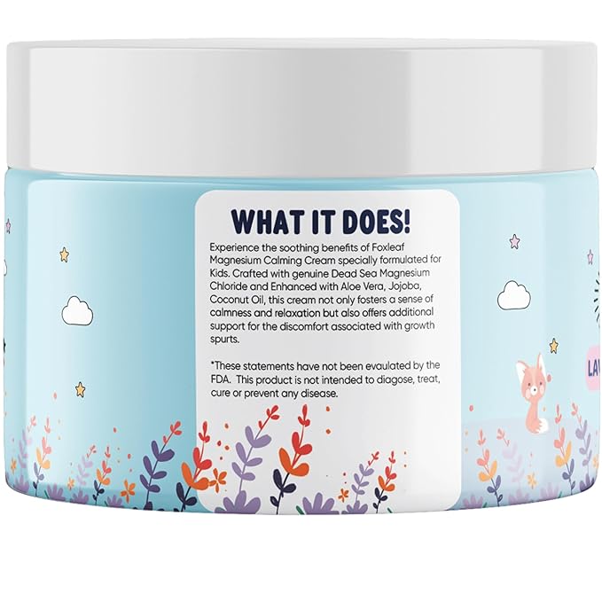 Magnesium Cream For Kids - Supports Sleep &amp Comfort with Aloe Vera Shea Butter Dandelion Root Extract &amp Lavender Scented - Made In USA - 4oz