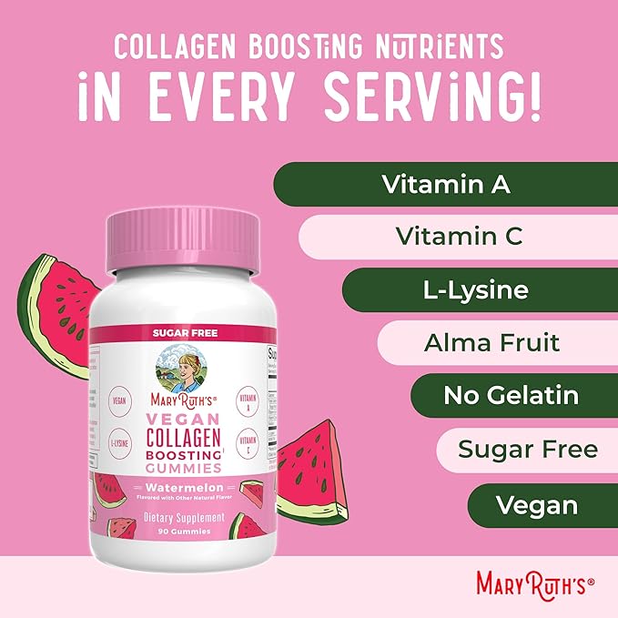 MaryRuth Organics Vegan Collagen for Women &amp Men Collagen Boosting Gummies Skin Care Lysine Vitamin C Vitamin A Amla Supplement for Hair &amp Skin Vegan Non-GMO Gluten Free 90 Servings