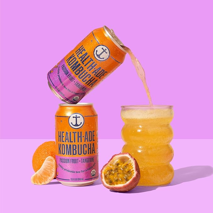Health-Ade Passion Fruit-Tangerine Kombucha Organic Drink 12-Pack (11.5 Fl Oz Cans) – Fermented Tea with Probiotics Non-GMO Vegan Gluten-Free