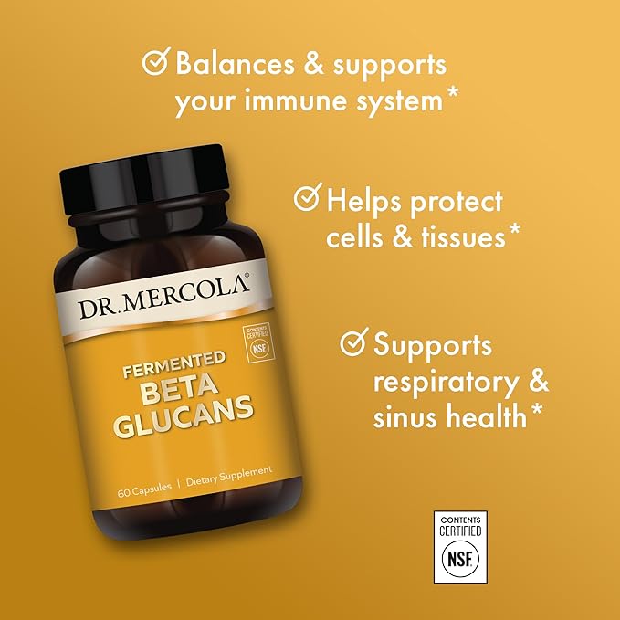 Dr. Mercola Fermented Beta Glucans - Immune System Support - Beta-13-Glucan &amp EpiCor Yeast Fermentate - Vegetarian - Non-Dairy - Gluten-Free - 60 Capsules