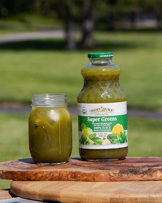 Smart Juice Organic Super Greens Juice - 32 fl oz glass - (Pack of 6) 100% Juice