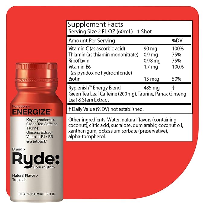 Ryde: Discovery Pack | Energize Focus &amp Relax Shots | Green Tea Caffeine Taurine Ginseng B Vitamins L-Theanine Lemon Balm Chamomile | 0 Calories 0 Sugar | Variety Pack – Try Them All (24 P
