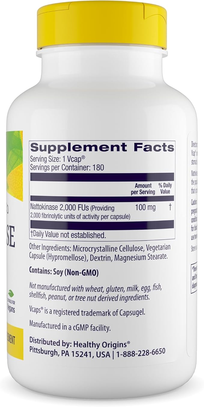 Healthy Origins Nattokinase 2000 FU's (100 mg Non-GMO Gluten Free Circulatory Support) 180 Veggie Caps