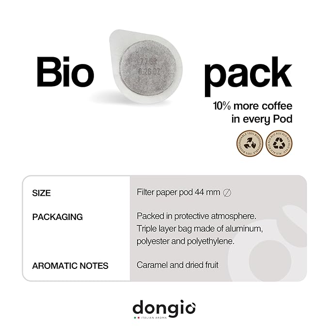 Dongiò Caffè Espresso Milano - 150 Easy Serving Espresso Pods (ESE 44mm) – Med-Light Roast Coffee (Intensity 6/10) - Roasted and Blended in Italy