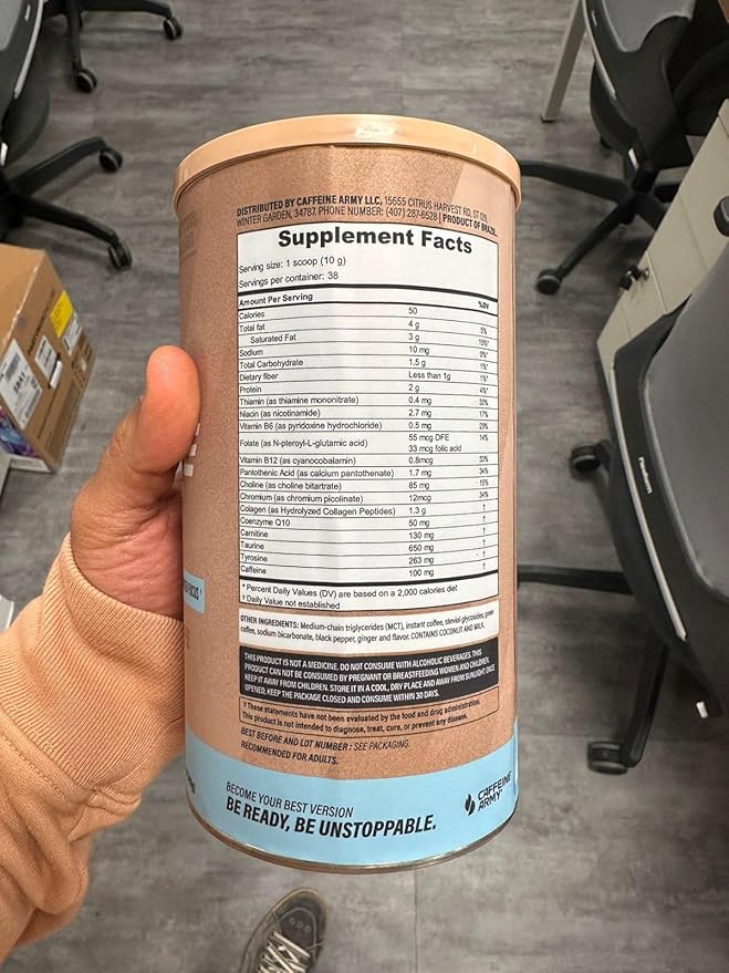 CAFFEINE ARMY Vanilla Latte | Functional Coffee with Collagen Peptides MCTs CoQ10 and Adaptogens: Clean Energy Supports Daily Attention No Jitters or Crash (7.8 oz 22 Servings)