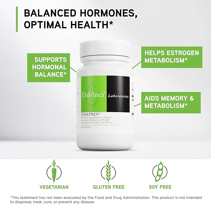 DAVINCI Labs DimPro - Dietary Supplement to Support Hormonal Balance in Men &amp Women &amp Healthy Weight Management* - with Vitamin E and More - Vegetarian - Soy-Free - Gluten-Free - 60 Capsules
