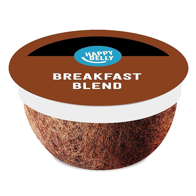 Amazon Brand - Happy Belly Breakfast Blend Compostable Coffee Pods Light Roast Compatible with K-Cup Brewer 96 Count