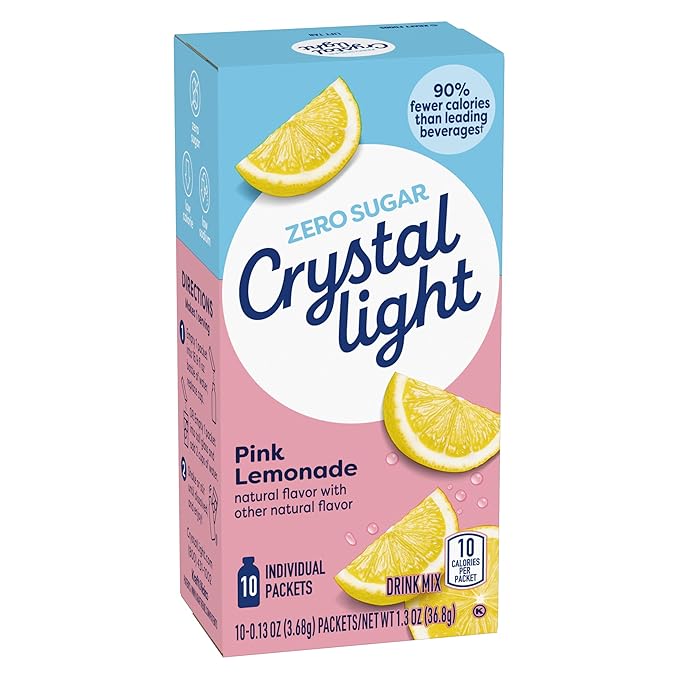 Crystal Light On The Go Pink Lemonade Powdered Soft Drink Mix 0.13 Ounce - 10 per pack - 12 packs per case.