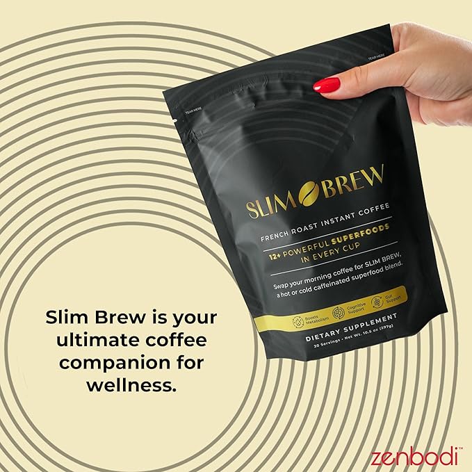 zenbodi Slim Brew French Roast Instant Coffee - 10.5 oz Superfood Coffee Dietary Supplement 12 Superfoods Including Maca Root Panax Ginseng Extract Turmeric Root Kale Leaf and More 30 Servings