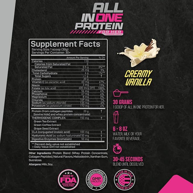 Forzagen All in One Protein for Her | Women’s Protein Powder with Multi Collagen Peptides | Hydrolyzed Collagen Supplement Gut Health Great for Pre &amp Post Workout | Vanilla 30+ Servings